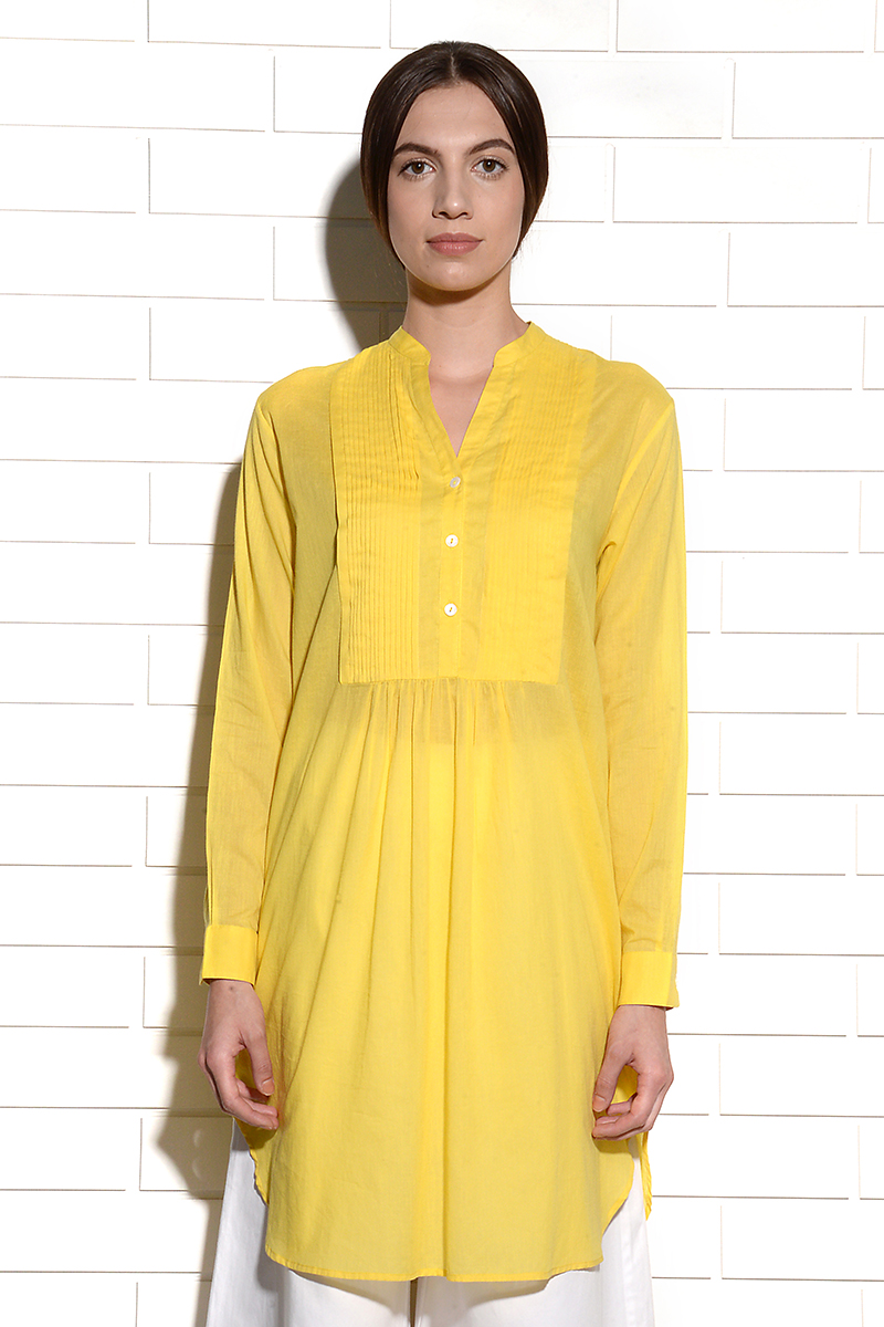 Juicy Lemon Citron Tunic Dress with pleats at yoke